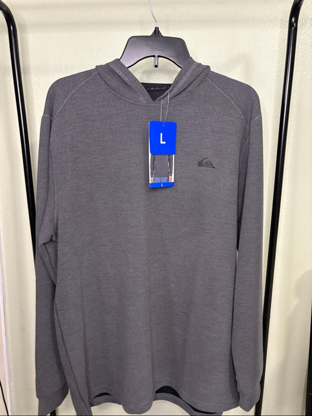 Quiksilver Charcoal Waffle Knit Hooded Long Sleeve Shirt